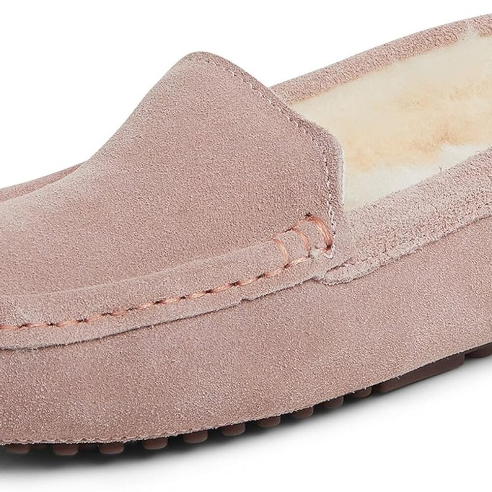 Women's Shearling Moccasin Slippers Indoor Outdoor Wide Width Dusty Pink